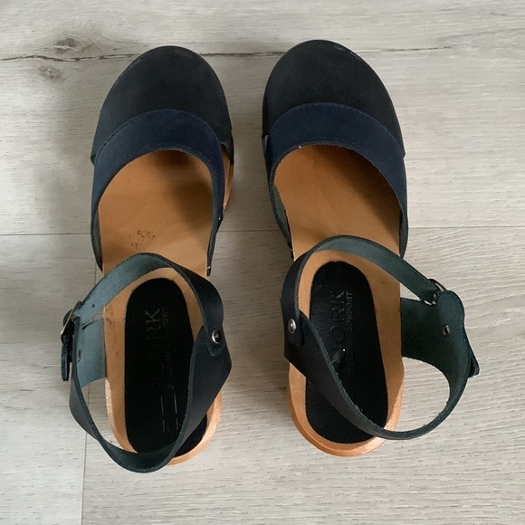 BJORK Mila Swedish comfort Wood Clog Sandals Sz 37 two tones wedges boho leather - Picture 7 of 10